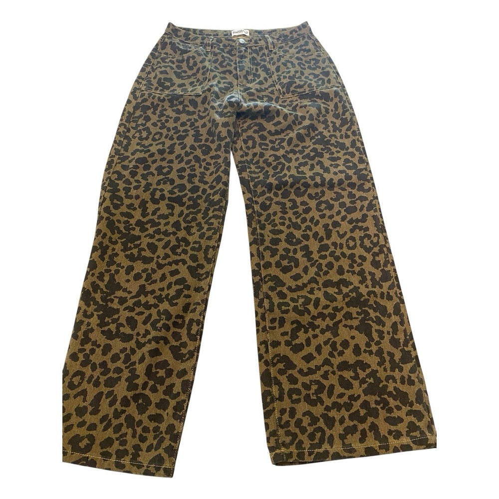 ⁠Princess Polly Leopard Print Jeans Womens Size 8 Wide Leg High Rise Denim Brown